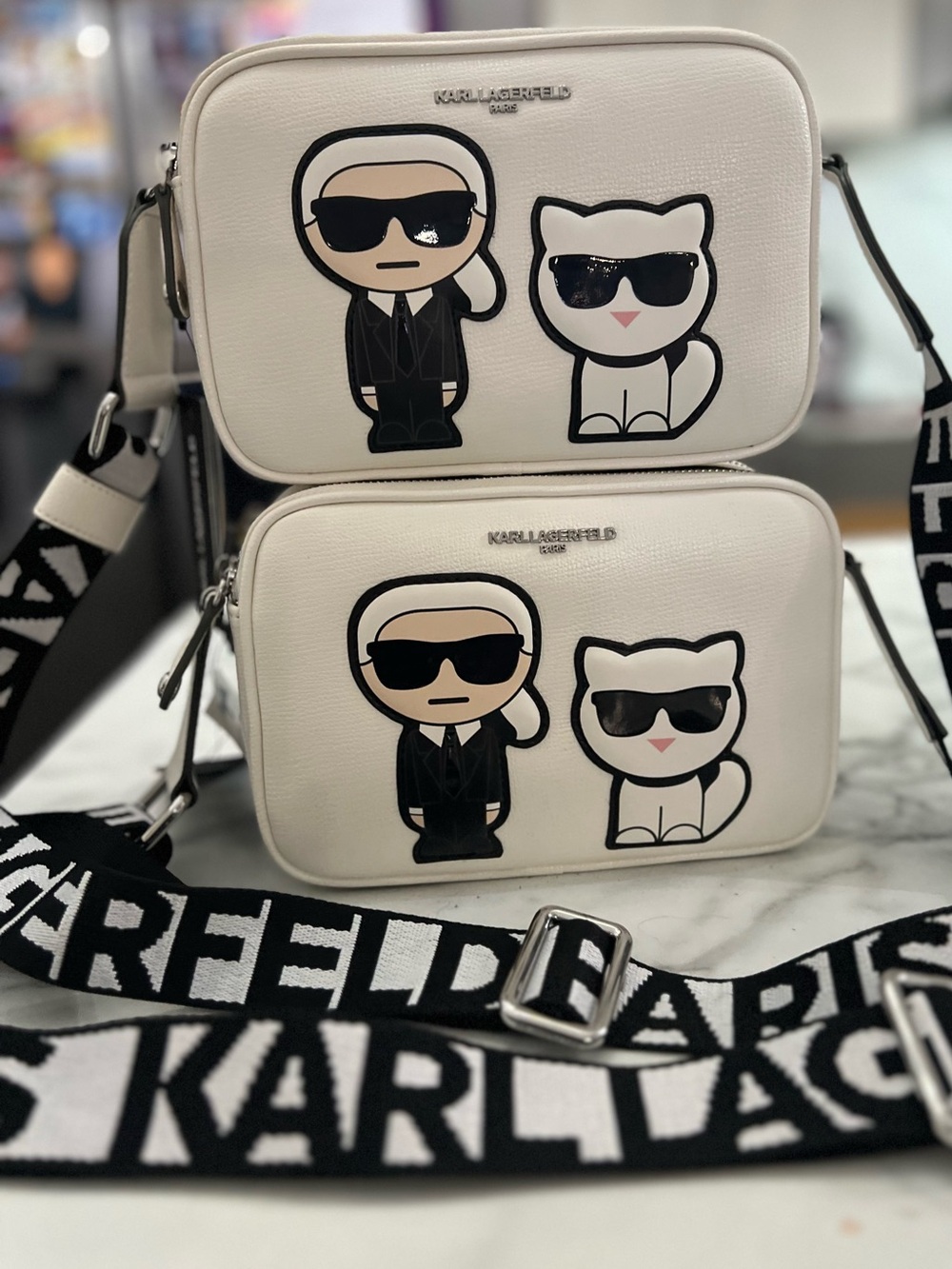 Karl Lagerfeld White Leather Crossbody Bag with Character Motif - 1pc only